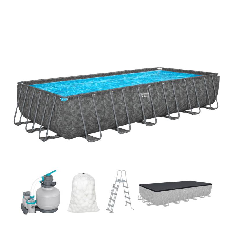 Bestway Winterfestes Frame Pool APX365 Komplett-Set mit Sandfilteranlage 732 x 366 x 132 cm marmor-optik eckig von Bestway