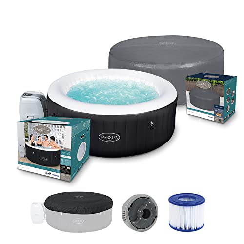 Bundle aus Bestway Lay-Z-SPA Miami AirJet™ Whirlpool, 180 x 66 cm, 2-4 Personen, rund, schwarz + Bestway Lay-Z-SPA Xtras EnerySense Thermo-Komplettabdeckung Ø 180 x 66 cm, rund von Bestway