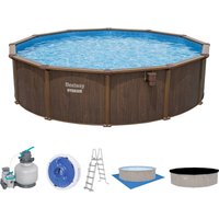 Hydrium™ Stahlwandpool Komplett-Set mit Sandfilteranlage Ø 549 x 132 cm, Holz-Optik, rund von Bestway
