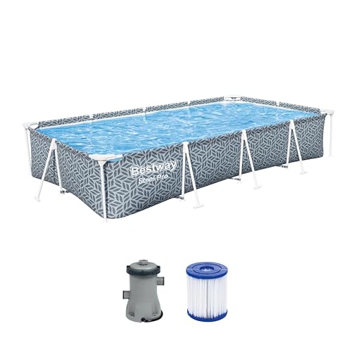 Steel Pro™ Aufstellpool, rechteckig, Grafikdruck, 366 x 201 x 66 cm, Kartuschenfilter, Grau von Bestway
