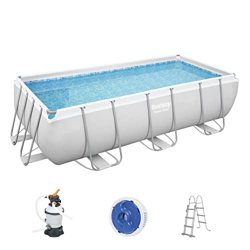 Bestway Power Steel Frame Pool-Set mit Sandfilteranlage 404 x 201 x 100 cm, lichtgrau, eckig von Bestway