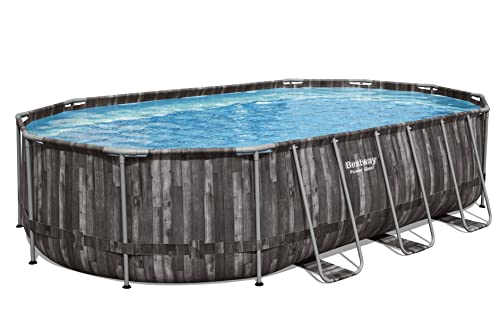 Bestway Power Steel Frame Pool Komplett-Set mit Filterpumpe 610 x 366 x 122 cm , Holz-Optik (Mooreiche), oval von Bestway