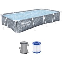 Steel Pro™ Frame Pool Set mit Filterpumpe 366 x 201 x 66 cm, Blattform-Design, eckig von Bestway