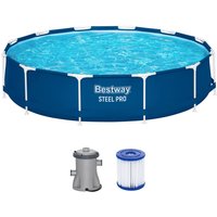 Steel Pro™ Frame Pool Set mit Filterpumpe Ø 366 x 76 cm, dunkelblau, rund von Bestway