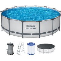 Steel Pro MAX™ Frame Pool Komplett-Set mit Filterpumpe Ø 427 x 107 cm, lichtgrau, rund von Bestway