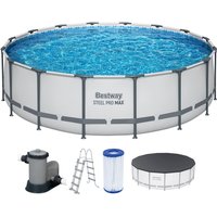 Steel Pro MAX™ Frame Pool Komplett-Set mit Filterpumpe Ø 488 x 122 cm , lichtgrau, rund von Bestway