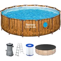 Steel Pro MAX™ Splashview™ Frame Pool Komplett-Set + Filterpumpe 427x107cm, Holz-Optik rund von Bestway
