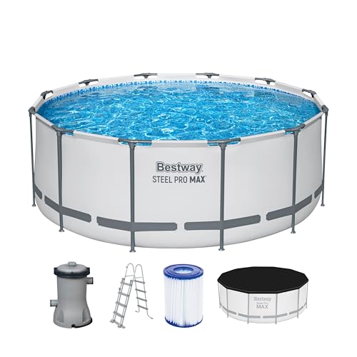 Bestway Steel Pro MAX Frame Pool Komplett-Set mit Filterpumpe Ø 366 x 122 cm, lichtgrau, rund von Bestway