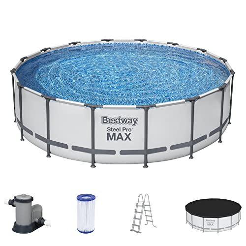 Bestway Steel Pro MAX Frame Pool Komplett-Set mit Filterpumpe Ø 488 x 122 cm , lichtgrau, rund von Bestway