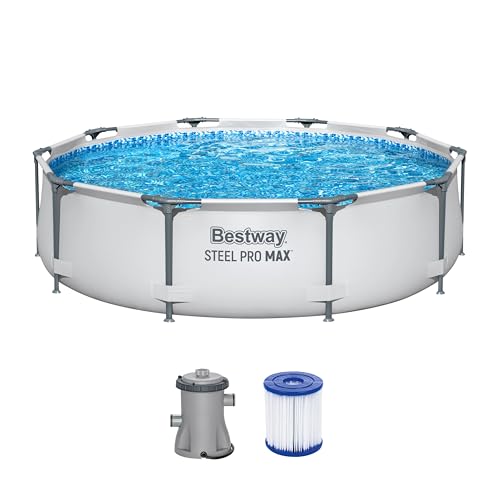 Bestway Steel Pro MAX Frame Pool-Set mit Filterpumpe Ø 305 x 76 cm, lichtgrau, rund von Bestway