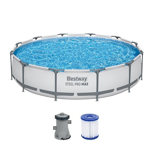 Bestway Steel Pro MAX Frame Pool-Set mit Filterpumpe Ø 366 x 76 cm, lichtgrau, rund von Bestway