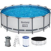 Steel Pro max™ Frame Pool Komplett-Set mit Filterpumpe ø 427 x 122 cm, lichtgrau, rund - Grau von Bestway