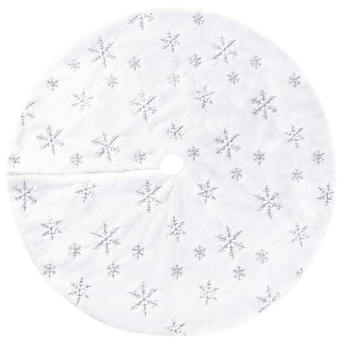 Weihnachtsbaumdecke 120cm Weihnachtsbaum Decke Weiss Plüsch Weihnachtsbaum Rock, Kunstfell Schneeflocke Christbaumdecke Weihnachtsbaumdecke Unterlage Decke für Weihnachtsbaum Deko von Bestwishing