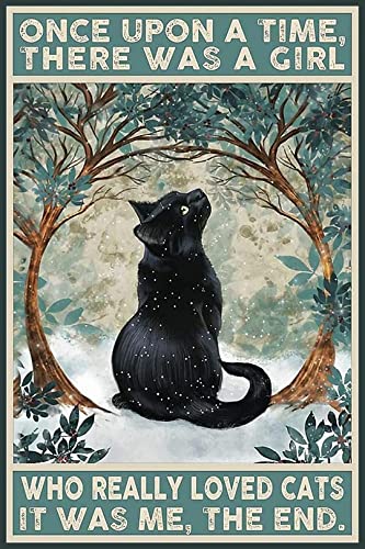 Charmantes schwarzes Katzenschild – Aluminium-Metall-Wandkunst, Geschenk für Katzenliebhaber – "Once Upon a Time, There Was a Girl Who Really Loved Cats", 20,3 x 30,5 cm (513) von Bestylez