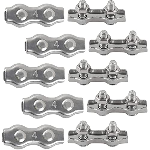10 Stück M4-Edelstahl-Drahtseilklemmen, Kabelklemmen, Edelstahl Seil Doppelt Klemme Schnalle, für 3 mm Drahtseile Seilklemme, Patio-Hängeschuppen zur Befestigung der Wäscheleine von Besuche den N\O-Store