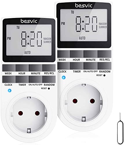 Digitale Zeitschaltuhr Steckdose, Besvic 3680W Timer Steckdose mit 10 täglichen konfigurierbaren Programmen, LCD Display und Anti-Theft-Zufallsmodus für Innen (2 Pack) von Besvic