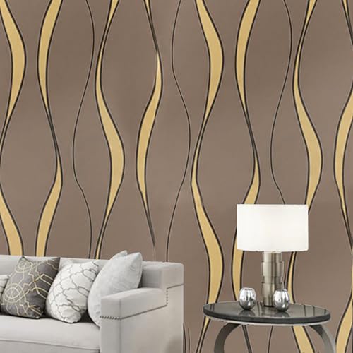 Beswitory Wave Streifen Tapete Glitter Effekt Texturierte 3D Flocking Geprägte Tapeten Wave Streifen Vlies Tapete Rolle für Erwachsene Kinder Schlafzimmer Wohnzimmer Flur Treppe Lounge Kaffee von Beswitory