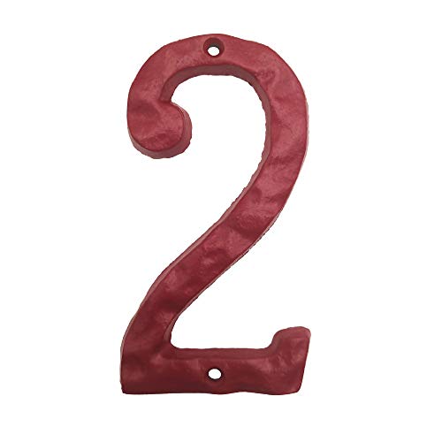 BetLight Hausnummer aus Gusseisen, 14 cm hoch, massiv gehämmert, elegantes rotes Finish, Nummer 2 von BetLight