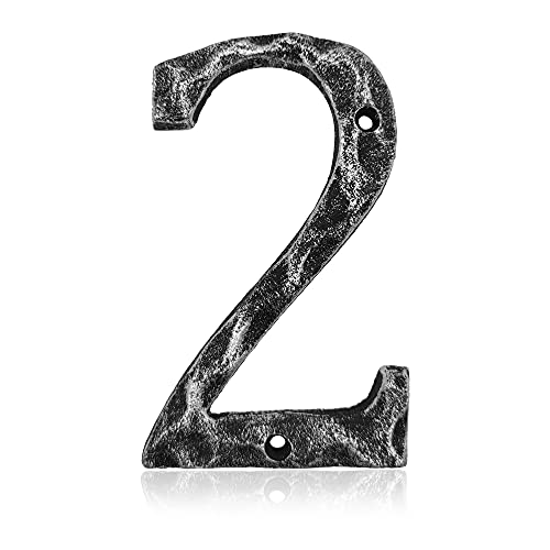 Hausnummern, 14 cm, einzigartiges Gusseisen-Metall, Adress-/Briefkasten-Nummer für Außen- oder Haustür, handgefertigt, Antik-Silber-Finish (Nummer 2) von BetLight