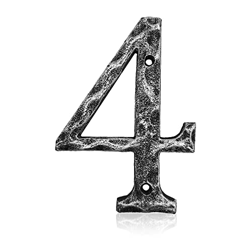 Hausnummern, 14 cm, einzigartiges Gusseisen-Metall, Adress-/Briefkasten-Nummer für Außen- oder Haustür, handgefertigt, Antik-Silber-Finish (Nummer 4) von BetLight