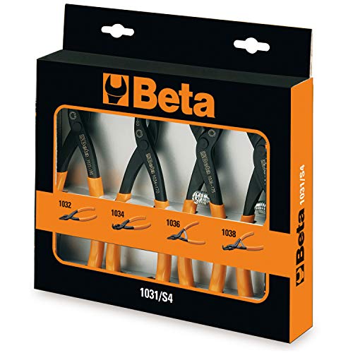 Beta 1031/S4 Sicherungsring Zangen-Set, Zangensatz, Elektrowerkzeug, Elektriker Werkzeug Set, Tool Set (4-teiliges Werkzeug, robustes und hochwertiges Material, höchste Qualität), Schwarz/Orange von Beta