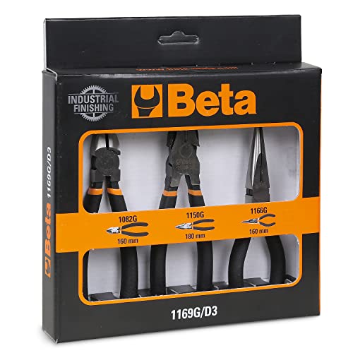 Beta 1169G/D3 Zangenset, Elektrowerkzeug (3-teiliges Elektriker Werkzeug Set, Tool Set aus robustem und hochwertigem Material, Elektrozangenset in höchster Qualität), Schwarz/Orange von Beta