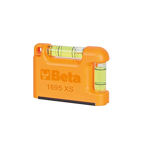 Beta 1695S Taschen-Wasserwaage, Mini-Wasserwaage (magnetisch, mit v-förmiger Messfläche, aus profiliertem Aluminium, 2 unzerbrechliche Libellen, Präzision: 1 mm/m), Orange von Beta