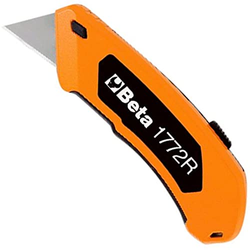 Beta 1772R Messer mit einziehbarer Trapezklinge, Cutter (mit 5 etra Klingen, aus Aluminium, professionelles Werkzeug, Größe: 125 mm, Gewicht: 72,6 g), Orange von Beta
