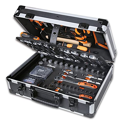 Beta 2056E/I-20 Koffer Aluminium-Werkzeugkoffer Werkzeug-Set für allgemeine Instandhaltungsarbeiten (163-teiliges Werkzeugsortiment, höchst widerstandsfähig, Made in Italy), Schwarz von Beta
