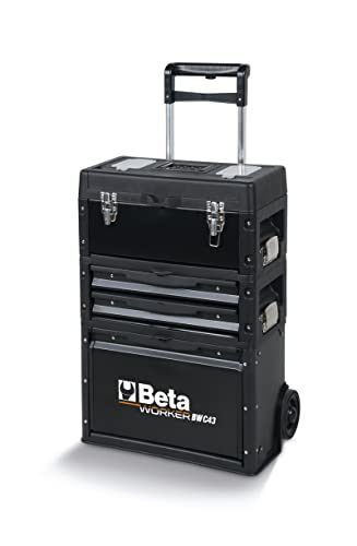 Beta - 4300E/21A Wartungswerkzeugwagen mit Blechrahmen, Räder mit 128 mm Durchmesser, DREI stapelbare Module, Sortiment von 212 allgemeinen Wartungswerkzeugen, Schwarz/Orange von Beta
