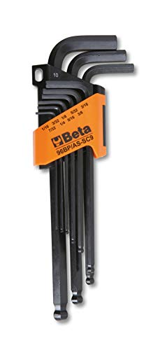 Beta 96BP-AS/SC9 - Sechskant-Stiftschlüsselsatz, 9teilig, gebogen, mit kugelförmigem Kopf (Art. 96BP/AS), in Tasche von Beta