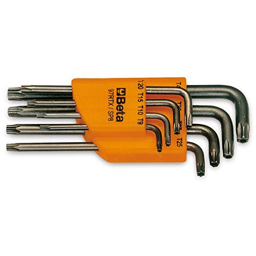 Beta BE 97RTX-SC8 Torx Stiftschlüsselsatz, Inbusschlüssel Satz, Torx Set (Werkzeug-Set, 8-teiliges Set mit Halterung für Stiftschlüssel, Tamper Resistant, gebogen), Silber/ Orange von Beta