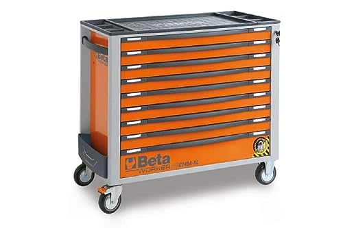 Beta - BW C24SAXL/9-O Mobile Werkzeugkiste mit neun Schubladen, mit Kippschutz, langes Modell - Orange von Beta