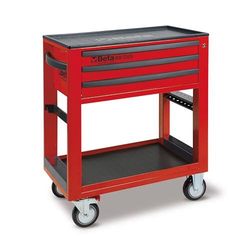 Beta - BW C50S-R Arbeitswerkzeugwagen mit 3 Schubladen, integriertem seitlichen Schraubendreherhalter - Leer - Rot von Beta