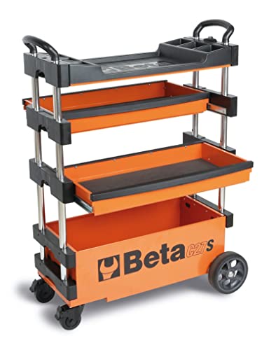 Beta C27S Werkzeugwagen, Werkbank klappbar (Werkzeugschrank mit Schubladen, 2 starre & 2 lenkbare Räder, inkl. 2 Schubladen, mit Zentralverriegelung, Größe: 990 390 700 mm), Orange/Schwarz von Beta