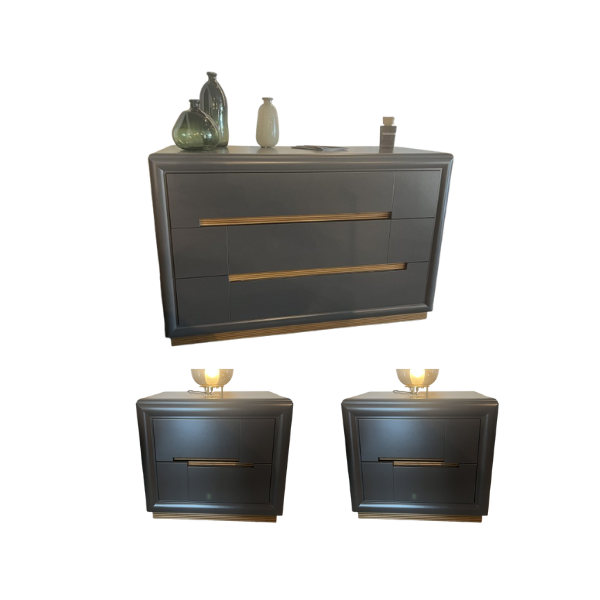 Lackiertes Schlafzimmer Set aus Holz mit Kommode und 2 Nachttischen, Betamobili von Betamobili