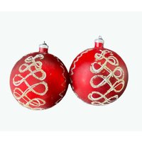 Vintage Glas Weihnachtsanhänger 2Er-Set - Rot & Goldglitzer, 8, 25 cm von BetancourtCollection