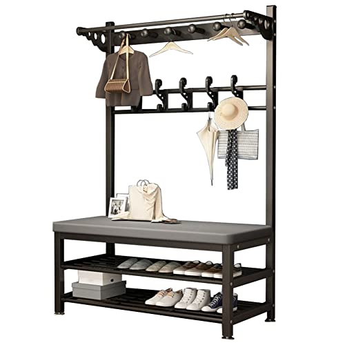 Garderobe mit Sitzbank, 4 in 1 Garderobenständer mit Haken, Multifunktionale Kleiderständer mit Schuhregal Garderobe Garderobenständer für Flur Wohnzimmer 60/80/100 x33 x172 cm von Beteammer