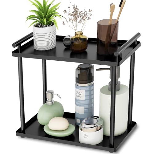 BETHOM 2 Tier Küchen Gewürzregal Standregale, Metall Regal Badezimmer Arbeitsplatte Organizer Stehend, Kosmetik Aufbewahrung für Vanity, Badezimmer, Küche, Wohnzimmer, Schlafzimmer (Schwarz) von Bethom