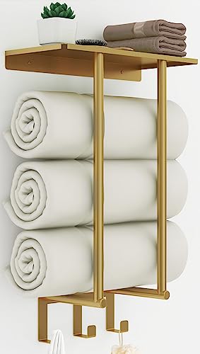 BETHOM Handtuchregal Wand, Handtuchhalter Wand für Badezimmer Gäste WC, 50cm Handtuch Regal Badezimmer, Gold von Bethom