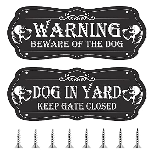 2 Stück Beware of Dogs Schild für Zaun, 9 x 3,5 Zoll Hund im Hof Keep Gate Closed Schild Metall, Warnschild Hundeschild mit Schrauben für Rasen, Zaun, Garten von Betinyar