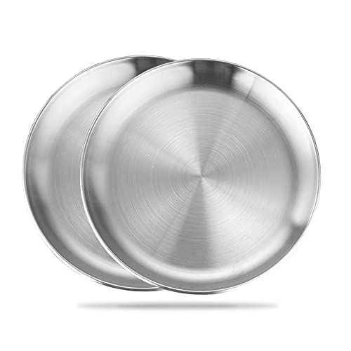 Betinyar 2 Stück Edelstahl-Teller, 17 cm, runde Metall-Teller, Metall-Teller für Abendessen, Camping, Outdoor (17 cm, Silber) von Betinyar