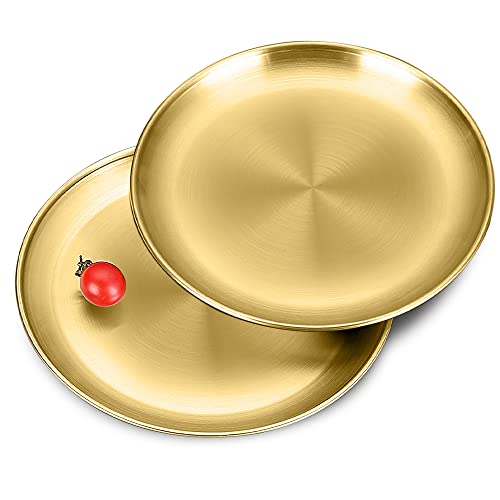 Betinyar 2 Stück Edelstahl runden Geschirr/Barbecue Dish/Kuchenform/Tablett/Oval Platter/Fleisch Dish/Reisplatte Platten Matte (Gold, 20 cm) von Betinyar