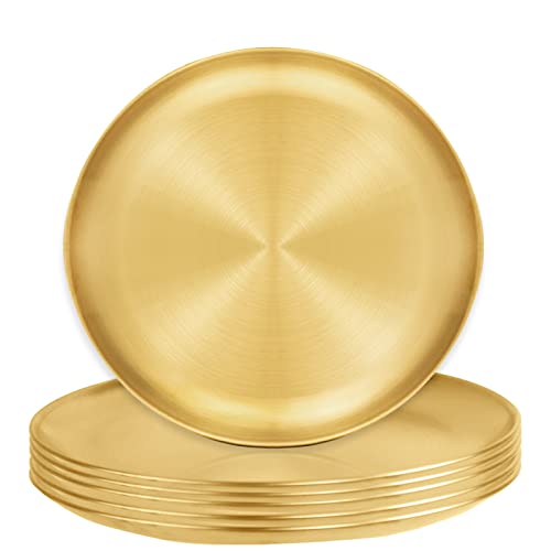 Betinyar 6 Stück Edelstahl Teller, Wiederverwendbare Gebürstete Metall Speiseteller, 9 Zoll Metall Essen Fütterung Service Camping Platten, Gold Tabletts für Küche, Picknick, Outdoor Party Betinyar 6 Stück Edelstahl Teller, Wiederverwendbare Gebürstete Metall Speiseteller, 9 Zoll Metall Essen Fütterung Service Camping Platten, Gold Tabletts für Küche, Picknick, Outdoor Party von Betinyar