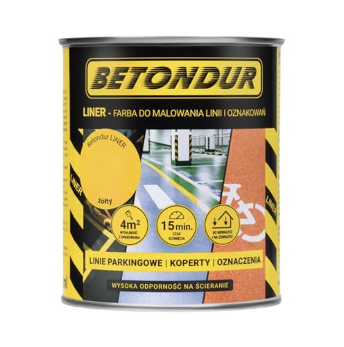 Betondur LINER Acrylfarbe High Solid 0,75L Gelb – Warn- & Bodenmarkierungsfarbe, Schnelltrocknend, Ideal für Lager & Parkplätze von Betondur