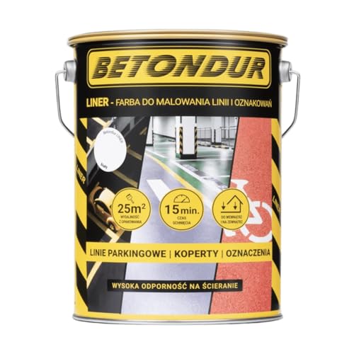 Betondur LINER Acrylfarbe High Solid 5L Weiß – Profi Markierungsfarbe für Hallen, Parkplätze & Industrieflächen, Wetterfest & Haftstark von Betondur