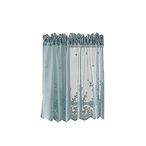 Betos Küchen-Vorhänge, Voile Kurzstore Vintage Kaffee Bistrogardine Vorhang Spitze Scheibengardine Kurzgardine Landhausstil halbtransparente Gardine, blau 74*90cm von Betos