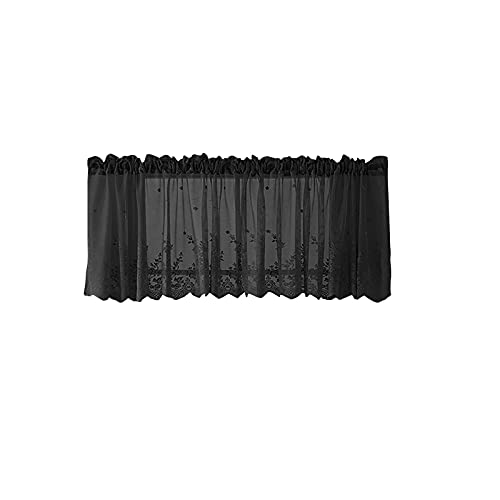 Betos Kurze halbe Vorhänge, Spitze, kleine Fenstervorhänge, Voile-Vorhänge, Küche, Café, Halbvorhänge, Volant für Café, Küche, Badezimmer, Fenstervorhang (1 Paneele, 137 x 61 cm, schwarz) von Betos