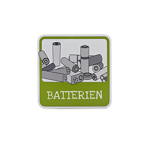 Aufkleber "Batterien" - Maße (BxH): 10,0 x 10,0 cm - PVC- Folie, selbstklebend - Hinweisschild Mülltrennung - Batterien Sticker - Mülltonnen Kennzeichnung - Abfall Zeichen - Betriebsausstattung24® von Betriebsausstattung24