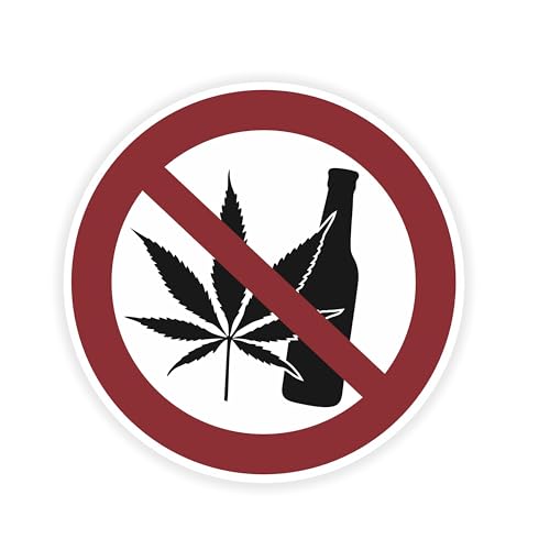 Aufkleber Cannabis und Alkohol verboten - Größe: 20,0 cm Ø – selbstklebende Folie – Kiffen verboten – Gras Verbot – Hinweis Schild von Betriebsausstattung24
